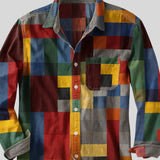 Krasimir™ - Винтидж риза с дълъг ръкав с дизайн на дъга.